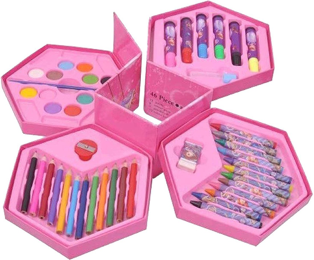 46 Pcs Drawing Set for Kids ,Set with Color Box, Pencil Colors Crayons  Colors Water Color