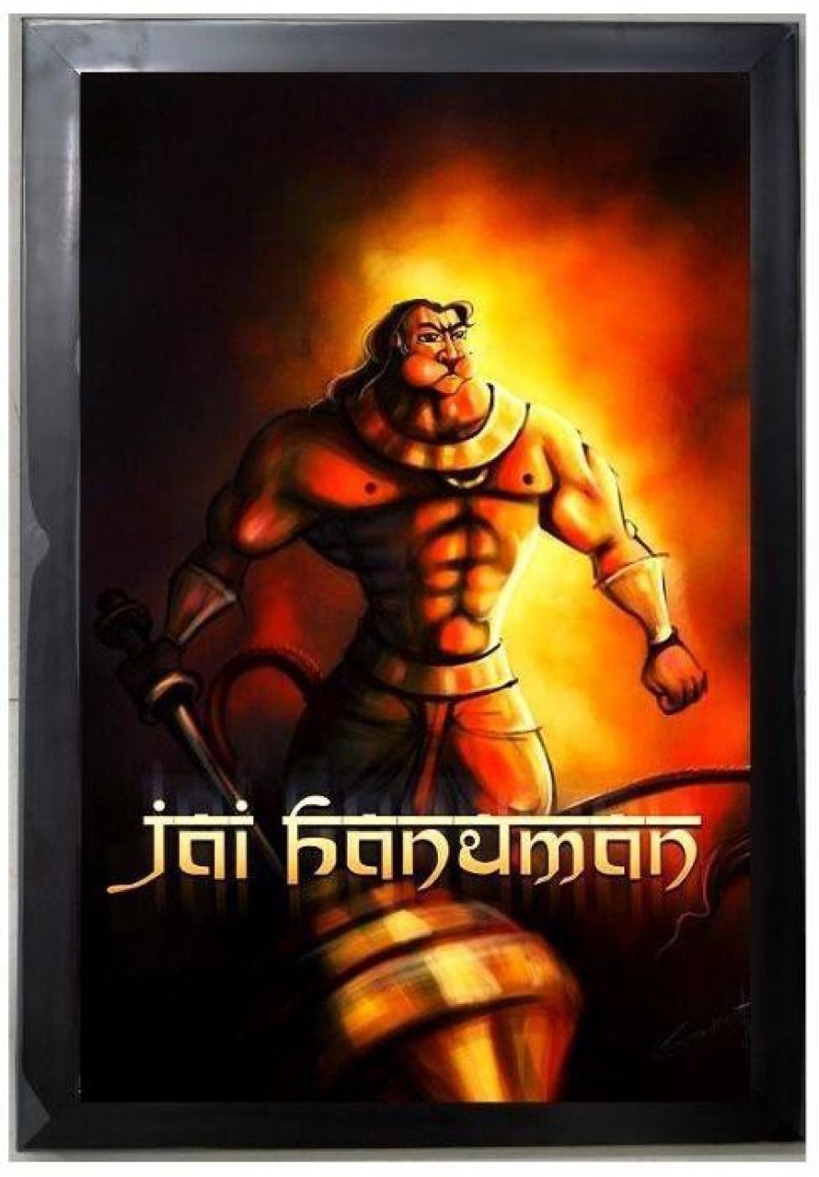 Jai Hanuman Fan Art Glass HD Poster Framed 14x20 Inch Photoframe ...