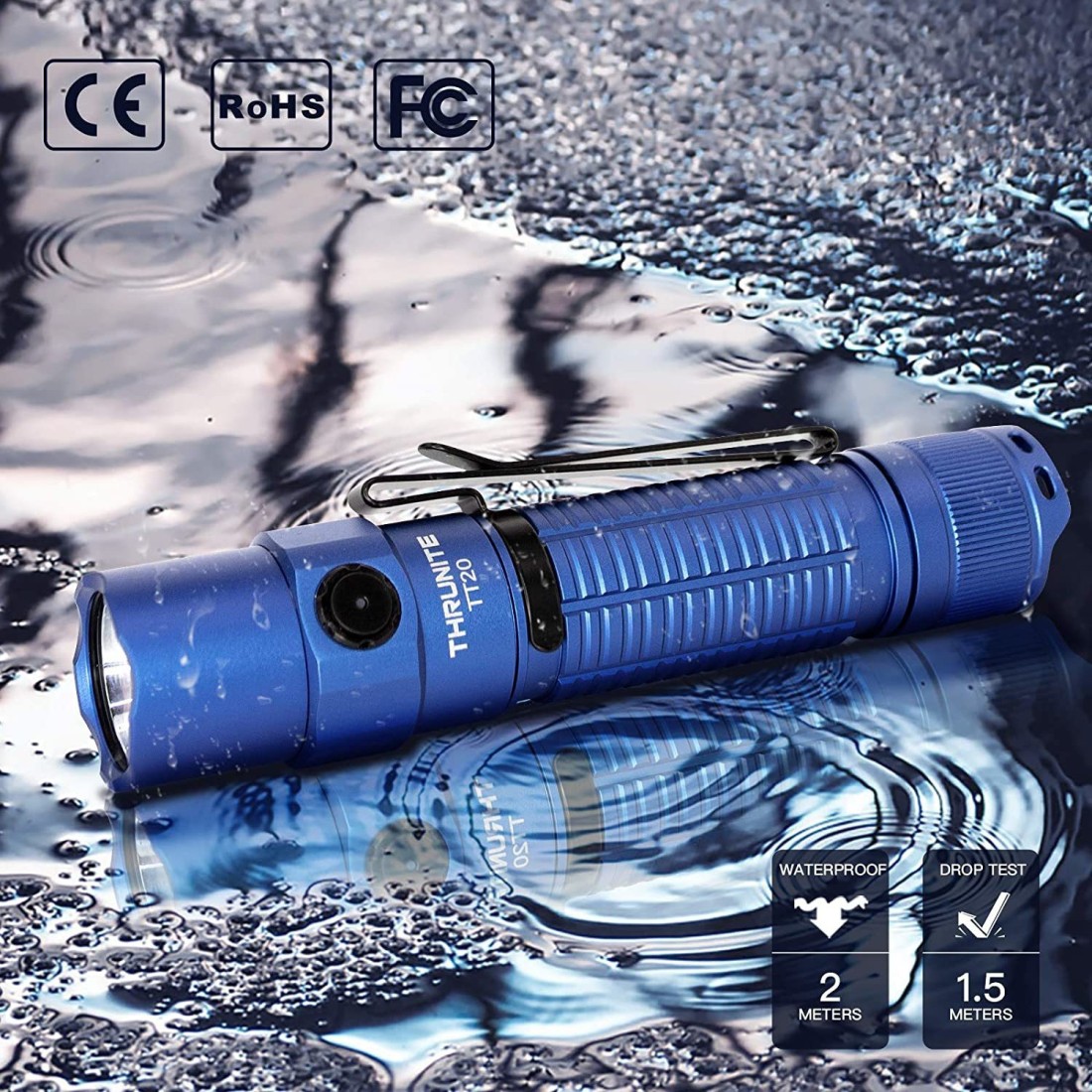 ThruNite TT20 Tactical Flashlight, Momentary-on Tail Switch, High