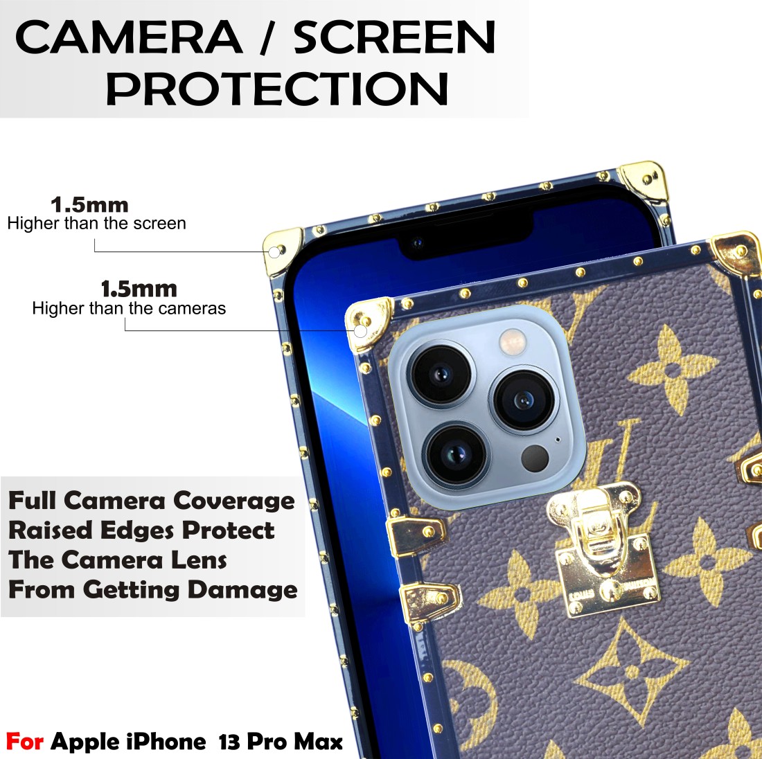 LITECOVER Back Cover for Apple iPhone 13 Pro Max  GOLD color metal Corner  Protection, High-quality PU Leather - LITECOVER 
