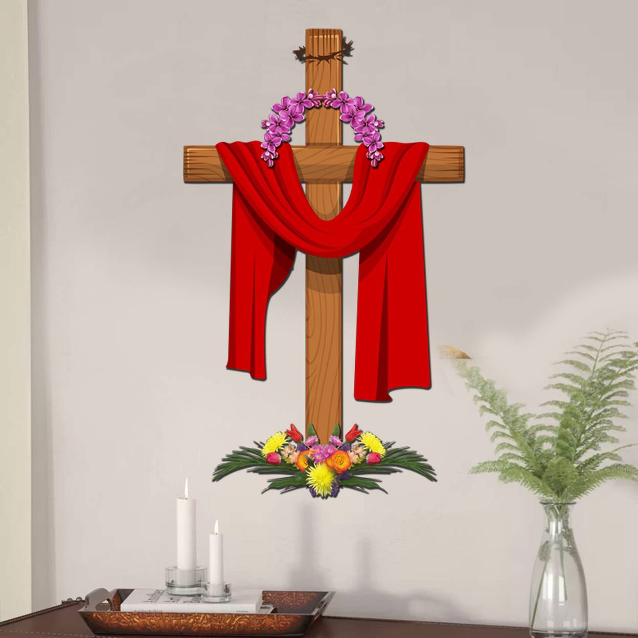 Vi Collections Jesus Cross With Red Cloth 75 Inch X Cm 45