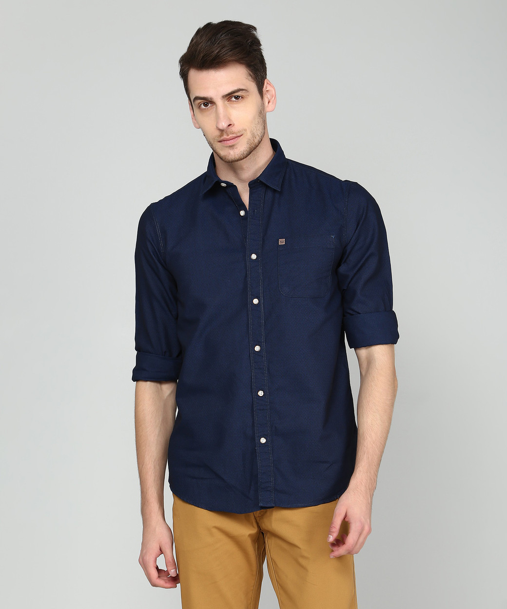 dark blue shirt with jeans