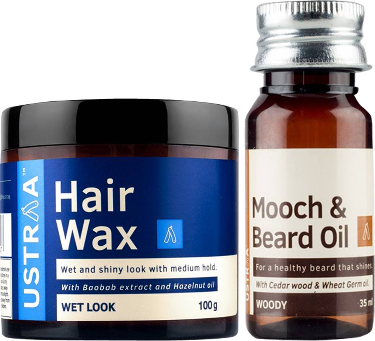 Ustrra Mooch And Beard Oil Woody Hair Oil And Hair Wax Wet Look