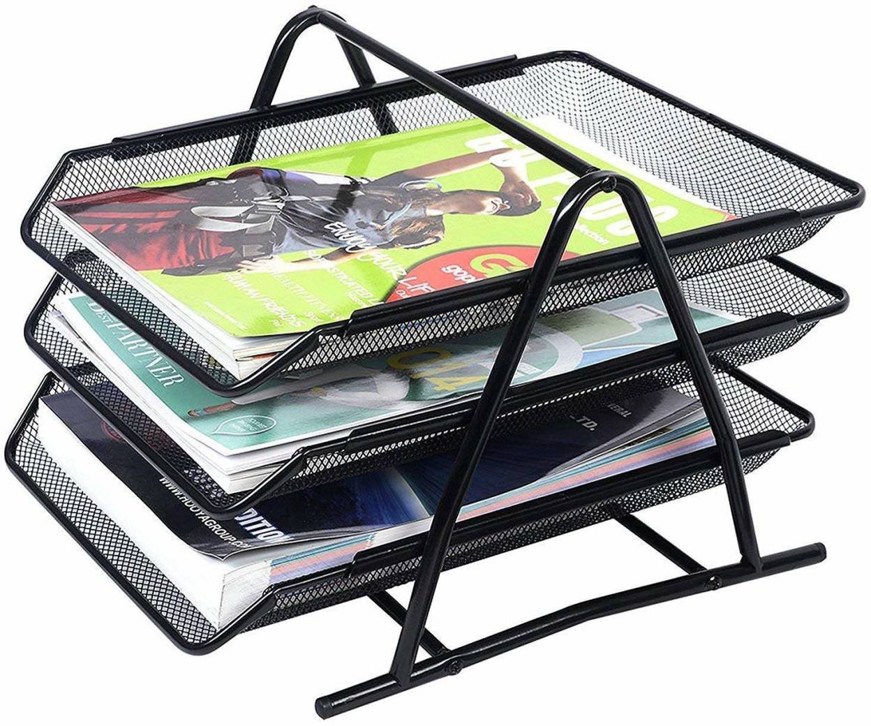 Techsun 3 Compartments Metal Mesh Document Tray For Office File