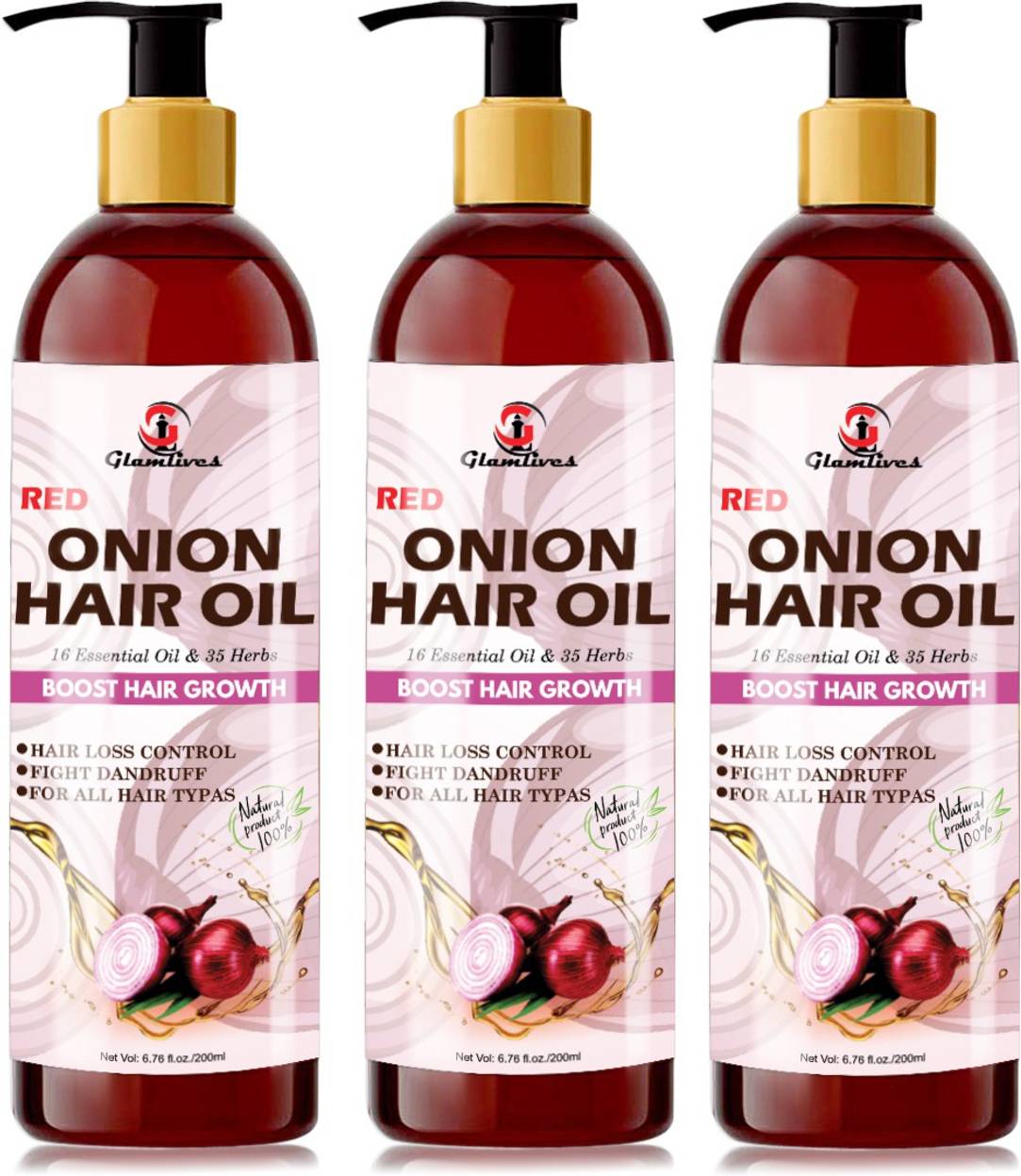 Glamlives Red Onion Oil With Essential Oils Hair Regrowth Oil For