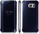 Suhctup Funda Reemplazo para Samsung Galaxy S6 Edge Plus Cubierta Flip Tapa Libro Carcasa Modelo Fecha Espejo Brillante tirón del Duro Case Espejo Soporte Plegable Reflectante Mirror Azul 