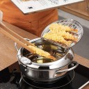 Upgrade Tempura Deep Fryer Pot With Thermometer And Oil Drip Rack Lid for Chicken French Fries Fish and Shrimp Oil Frying Pan Champagne Gold（~ 2600ml） 