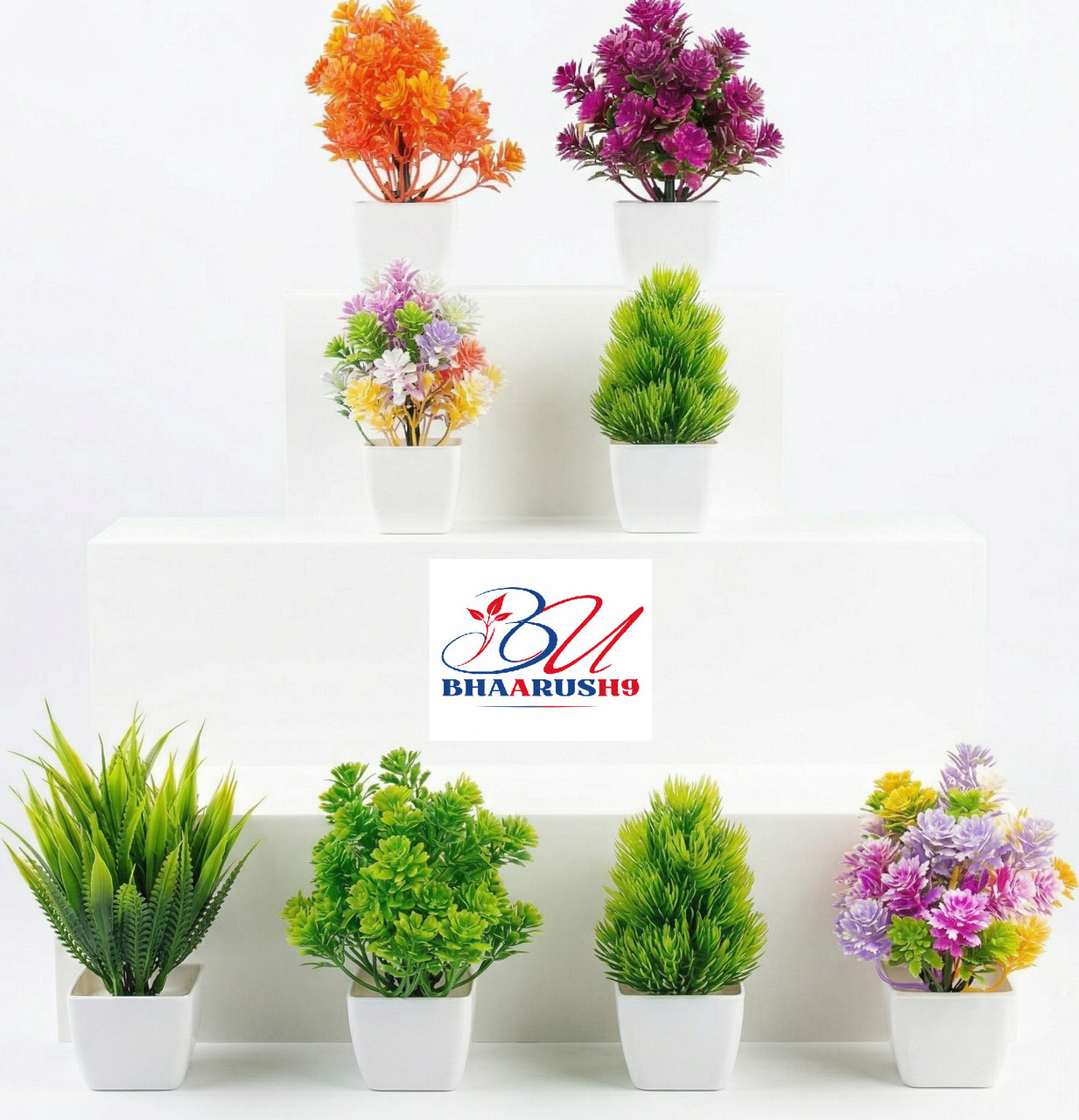 BHAARUSH9 Multicolor Wild Flower Artificial Flower  with Pot (15 cm, Pack of 8, Flower with Basket)