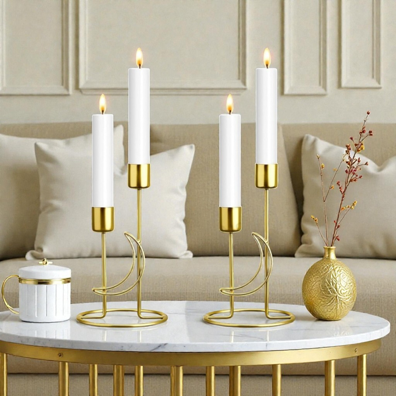 DecorWhiz Luxury Design Gold Candle Stand Set | Decorative Holder for Home Decoration Gold Plated Candle Holder Set (Gold, Pack of 2)
