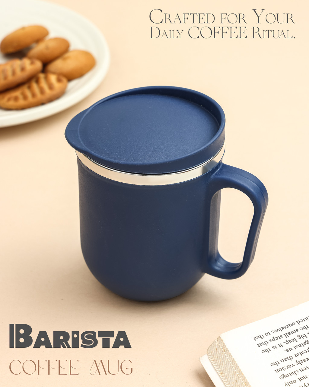 OFFYX Stainless Steel Coffee with Lid Anti-Spill Silicone Ring For Travel & Office Stainless Steel Coffee Mug (301 ml)