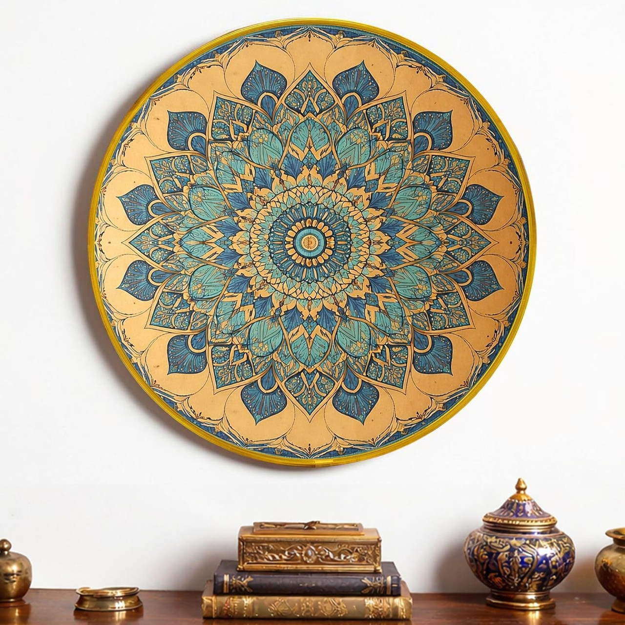 Painting Mantra Elegant Mandala Round Framed Wall Art Painting For Living Room Digital Reprint 16 inch x 16 inch Painting (With Frame)