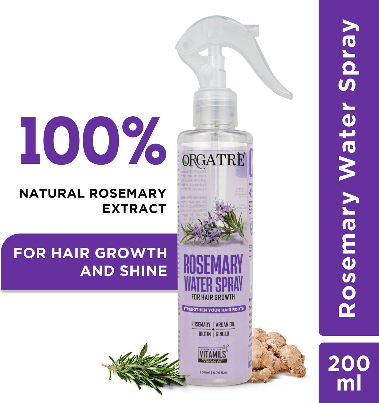 Orgatre 100% Rosemary Water Spray for Hair Growth, Anti Hair Fall & Nourishes Scalp (200 ml)