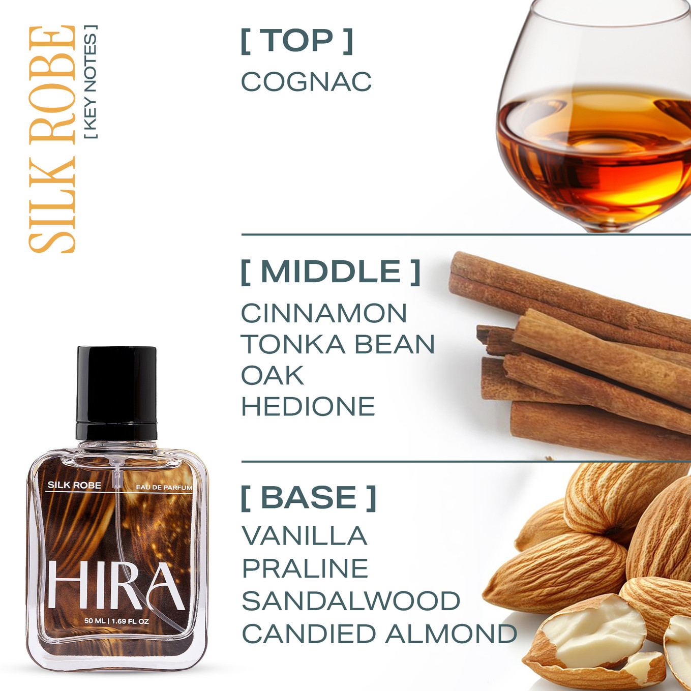 HIRA Silk Robe Long Lasting Perfume| Best with Cognac|Vanilla|Warm|Sensual Fragrance Eau de Parfum - 50 ml (For Women)