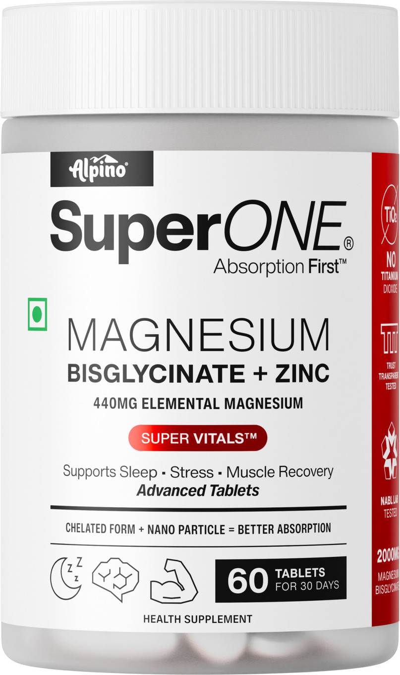 ALPINO SuperONE Magnesium Bisglycinate + Zinc Tablets | 440mg Elemental | 60 Tablets