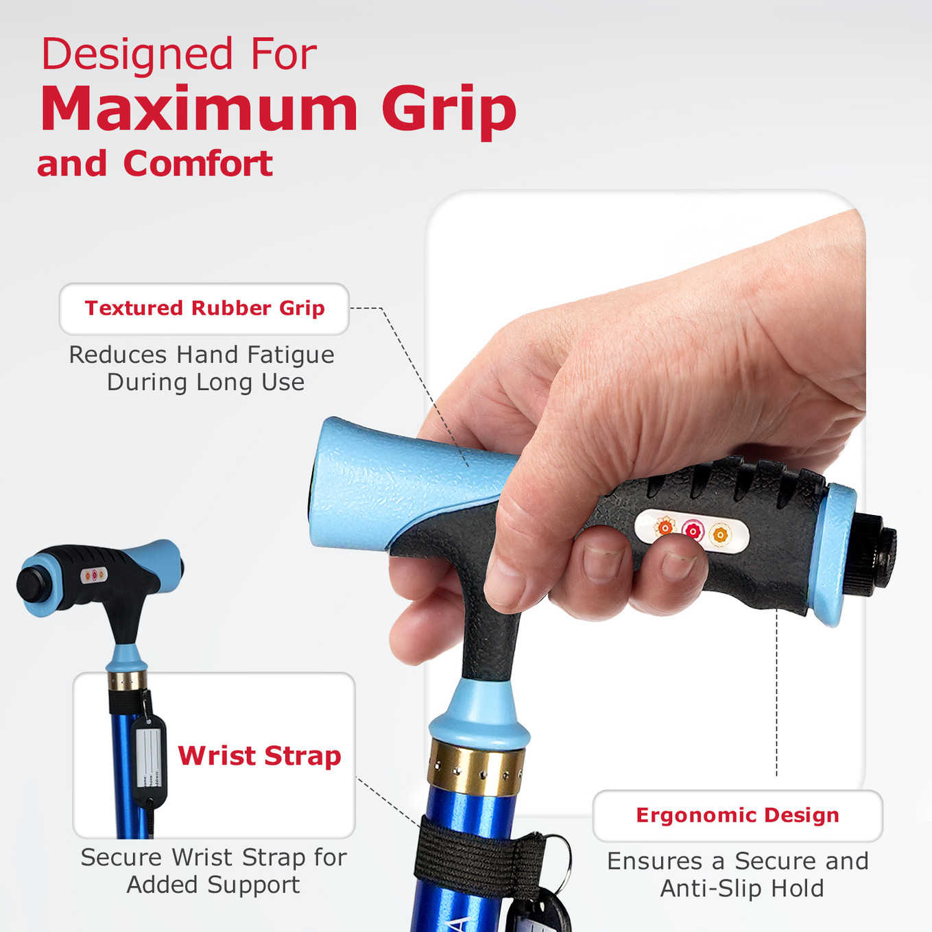 AGEasy (Max Group)Lumina Walking Stick, LED Torch - Adjustable Height Walking Stick