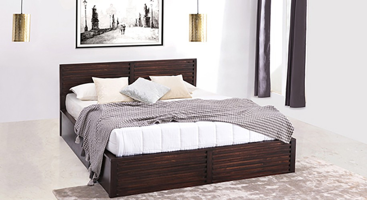 Urban Ladder Rille Solid Wood King Bed With Storage Price in India