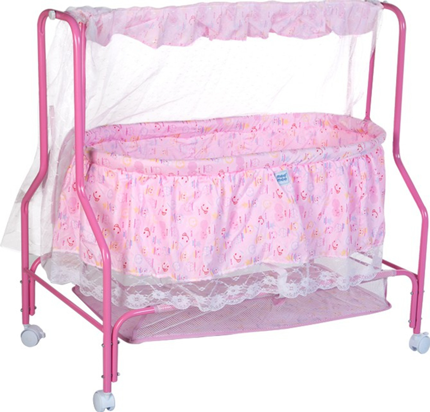 MeeMee Baby Cradle with Swing, Mosquito Net, Storage