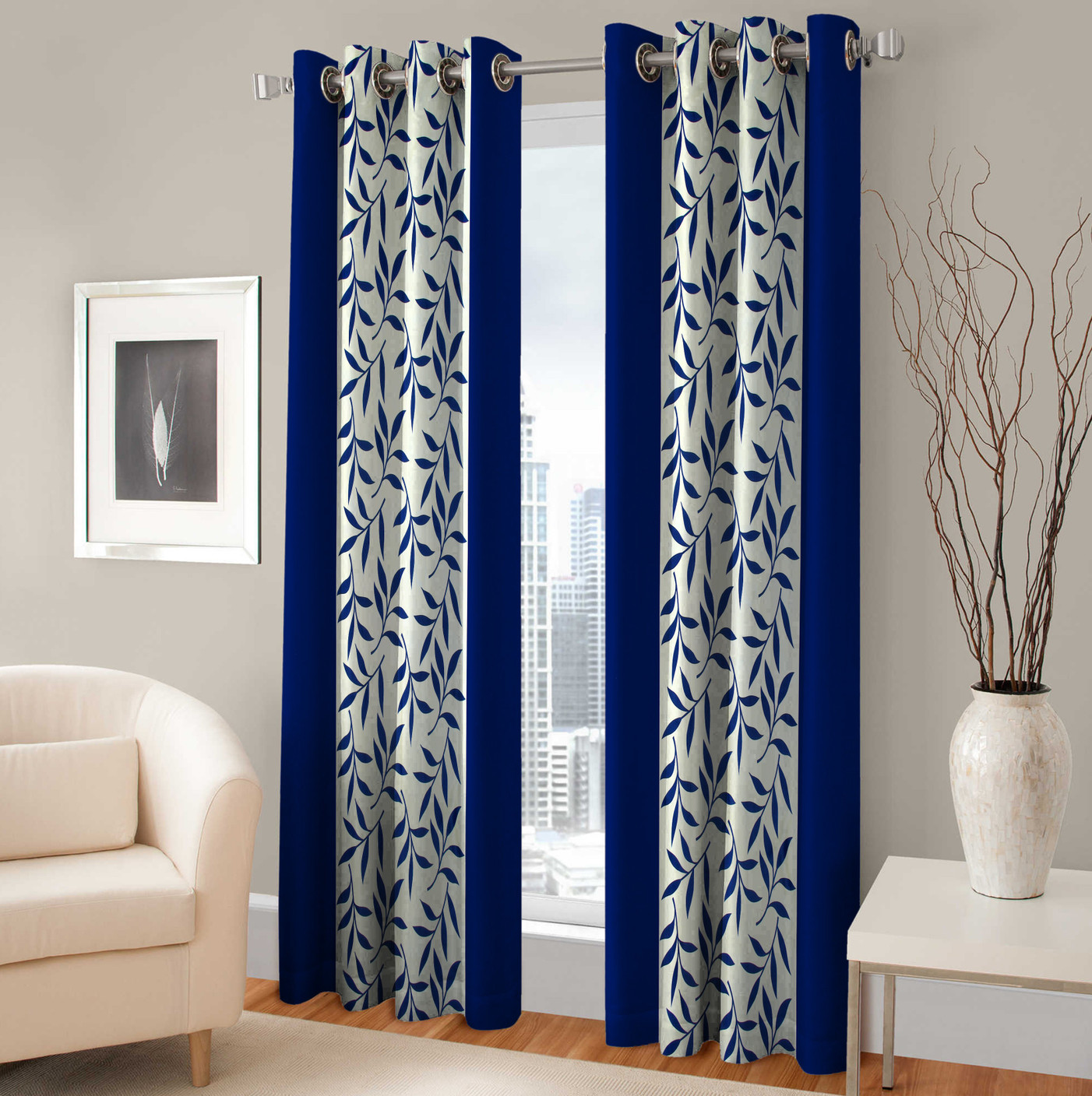 Optimistic Home Furnishing Polyester Blue Floral Eyelet