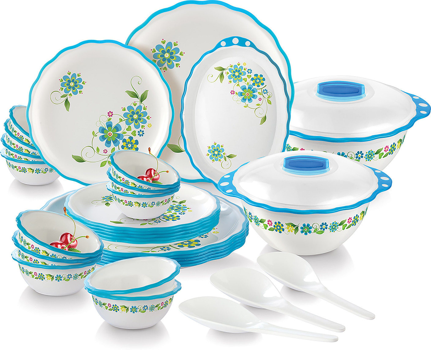 Joyo Home Wave Microwave Safe Round(32 Pcs (Blue)) Dinner Set Price in