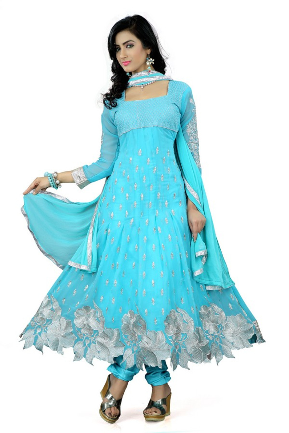 sky blue churidar material