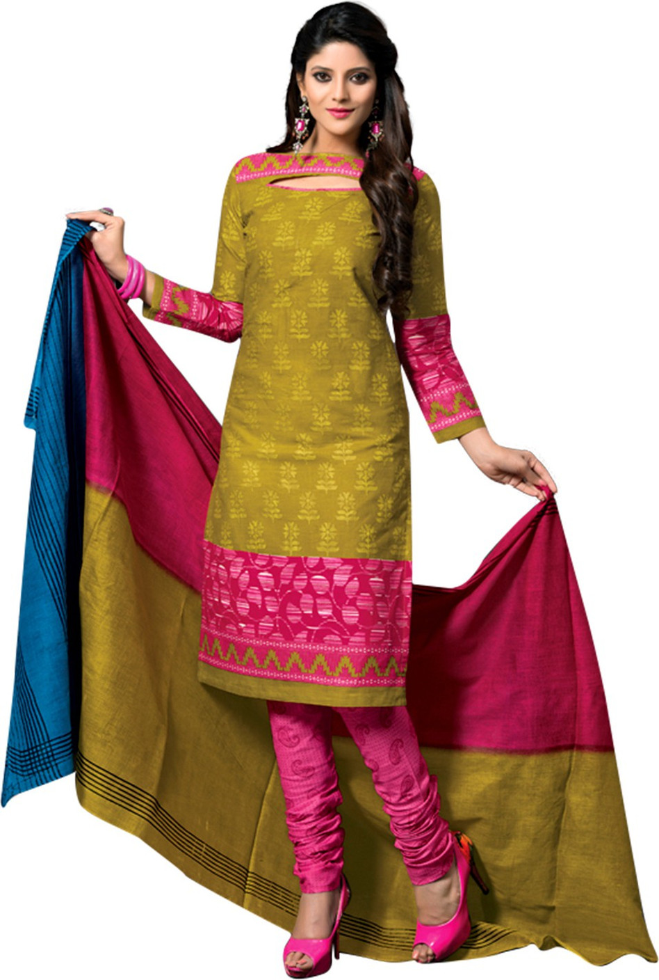 Drapes Cotton Printed Salwar Suit Dupatta Material Price in India - Buy Drapes Cotton Printed