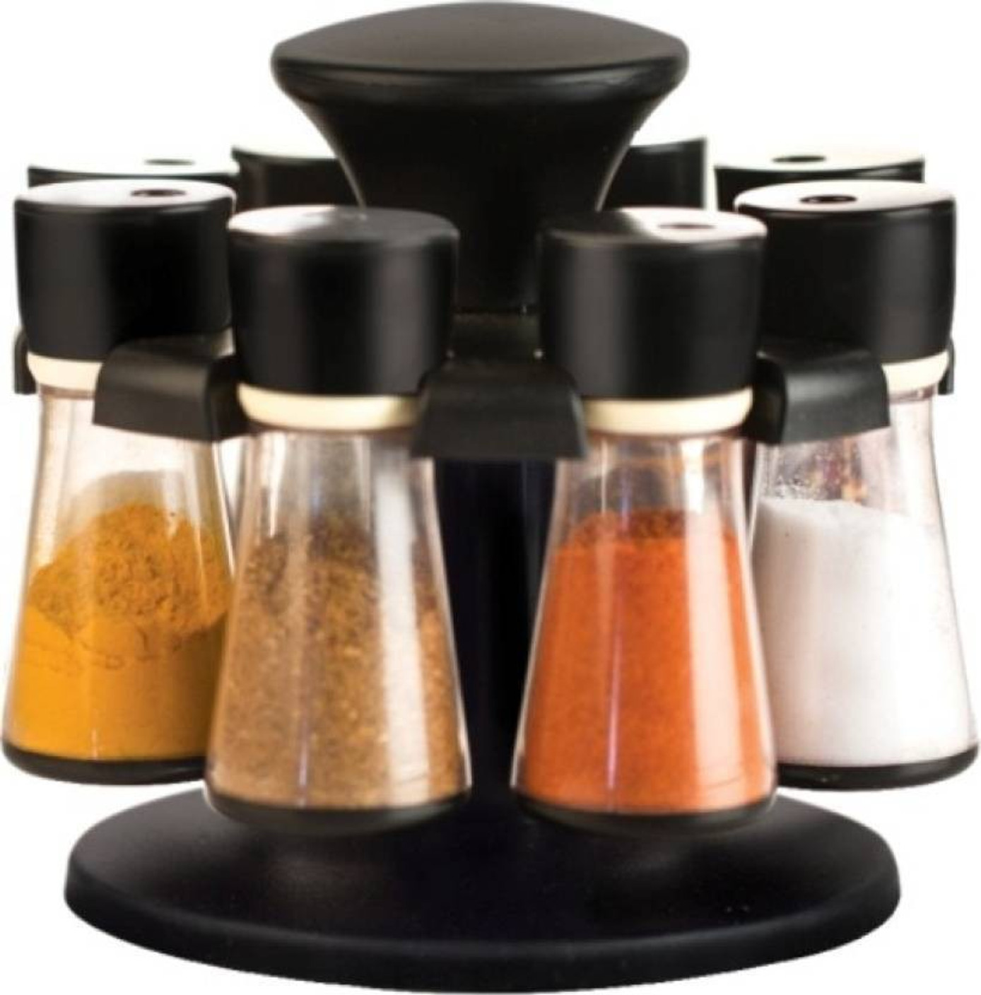Divine 8Jar Revolving Spice Rack Masala Box, Black 8 Piece Condiment