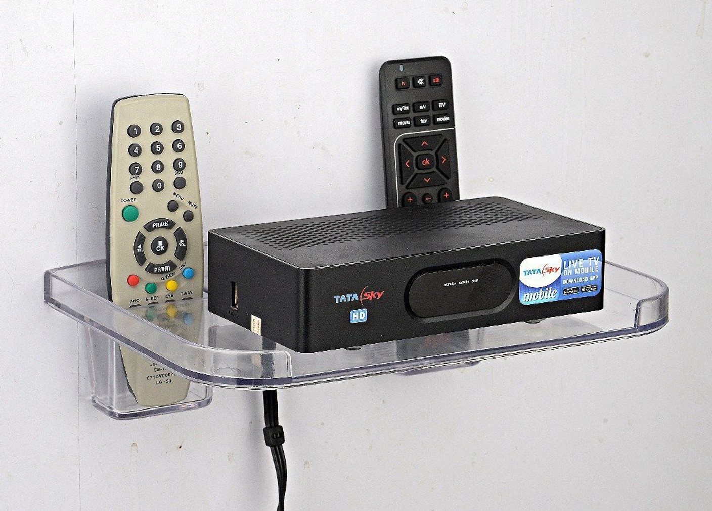 NAOE SET TOP BOX & REMOTE HOLDER Plastic Wall Shelf Price in India