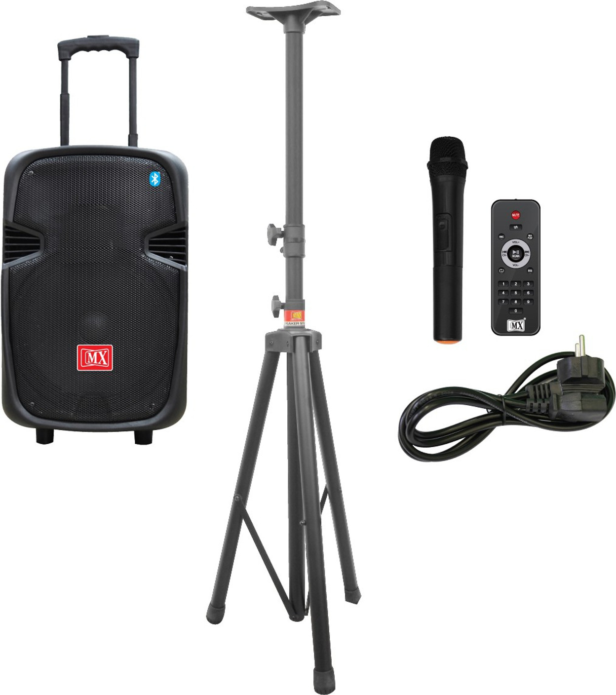 MX 8 inches Portable Multimedia Trolley Speaker With Speaker stand and