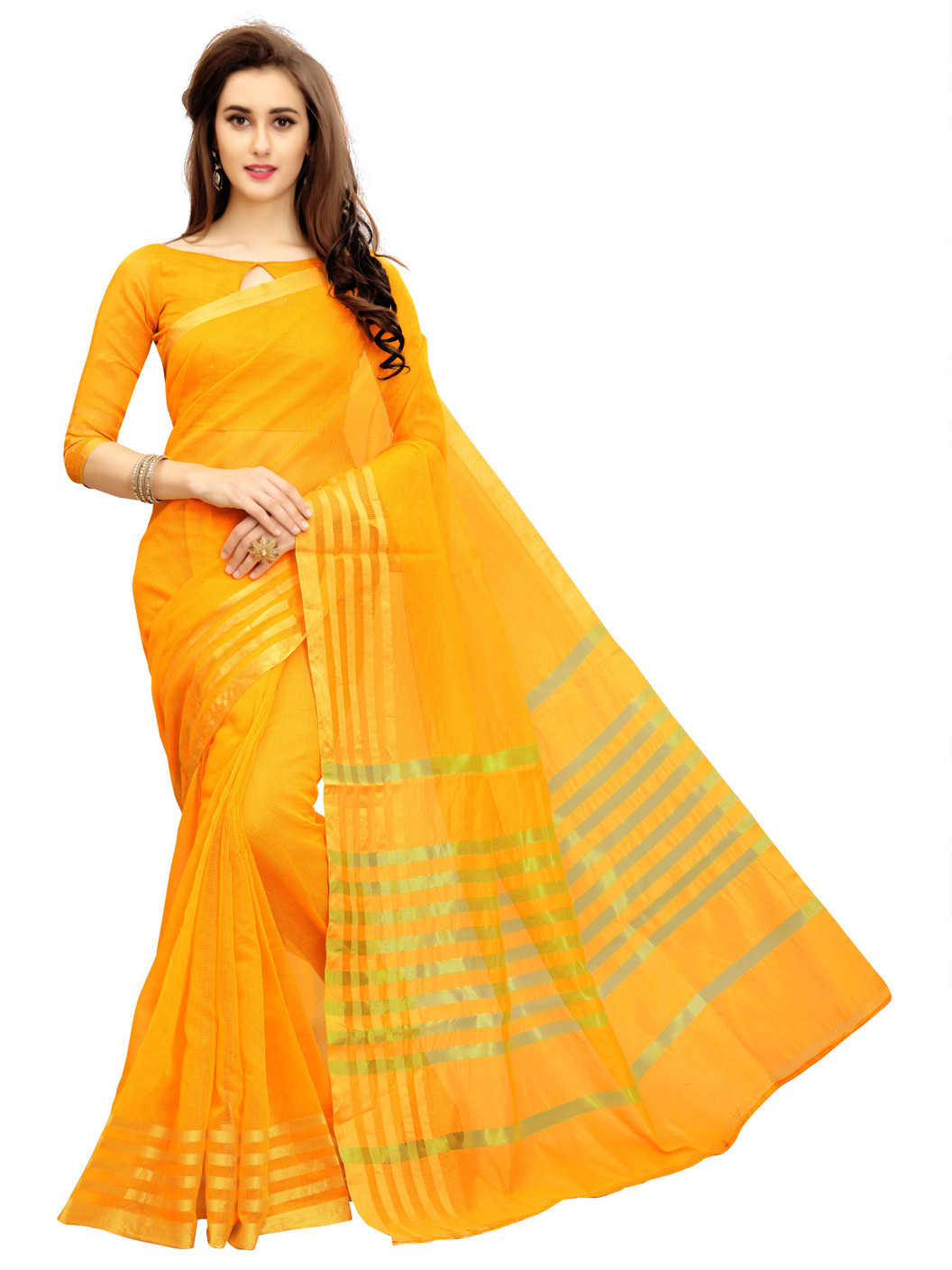 Buy Glory Sarees Woven Manipuri Cotton Polyester Blend Yellow Sarees