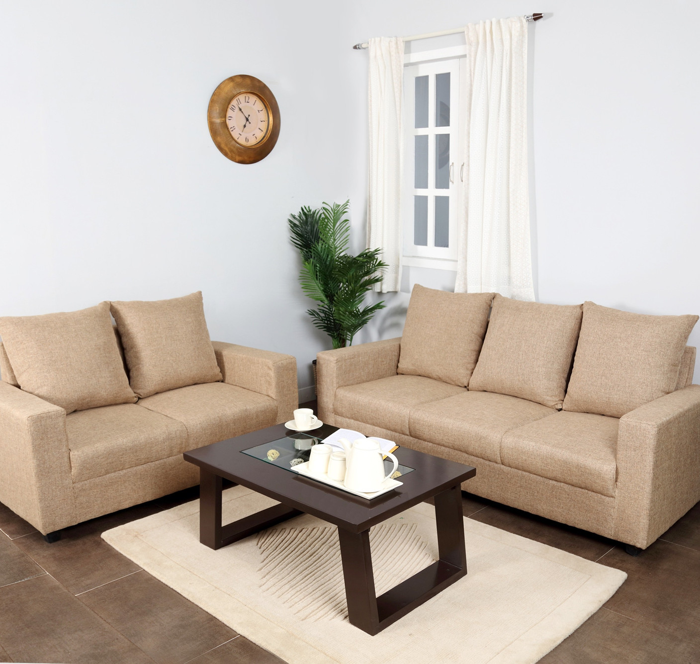 Furnicity Fabric 3 + 2 Beige Sofa Set Price in India - Buy ...