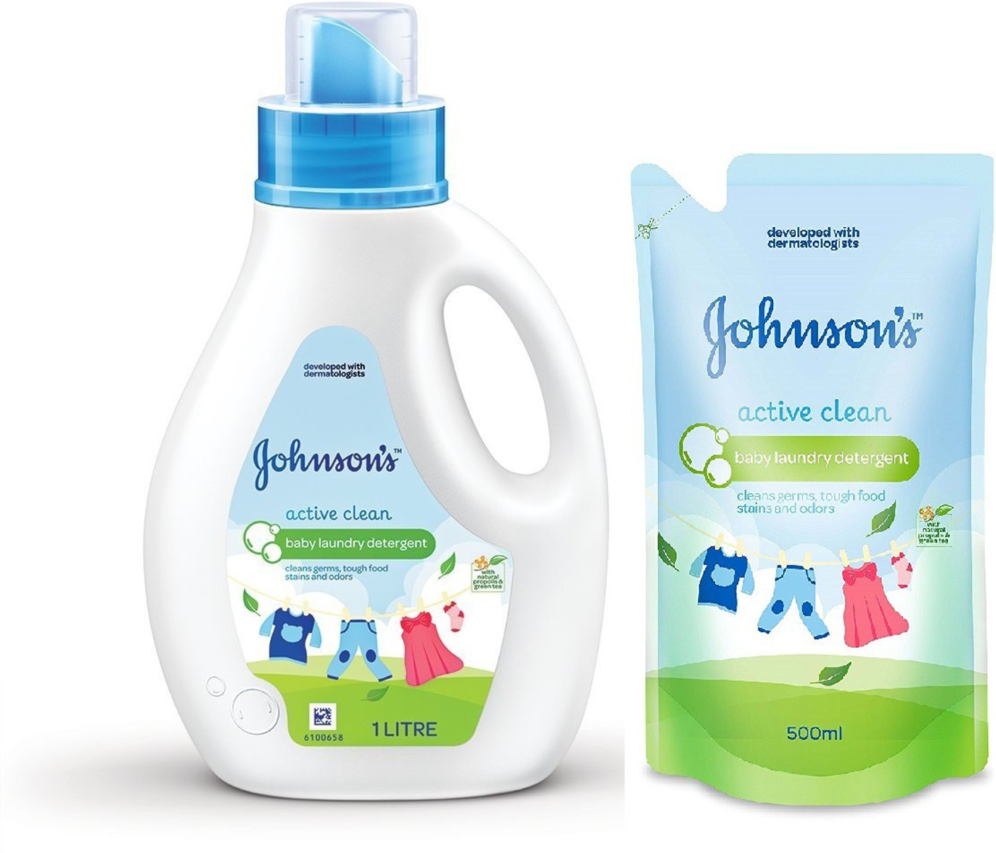 Johnson's Baby Laundry Detergent Active Clean 1L Bottle With 500ml