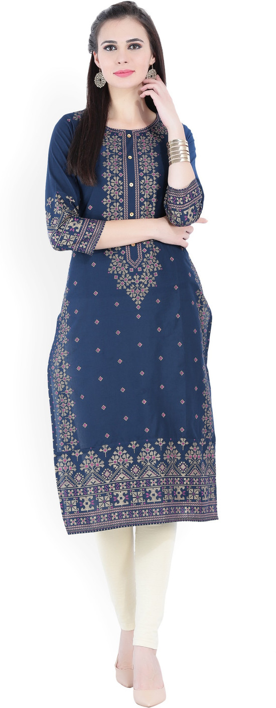 Vishudh Printed Women's Straight Kurta Buy TEAL/GOLD Vishudh Printed