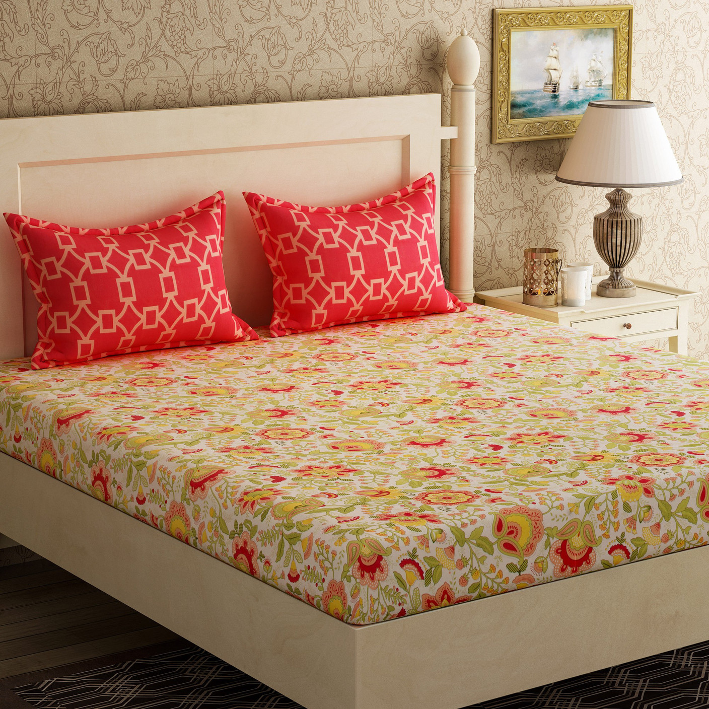 Bella Casa 104 TC Cotton Double Floral Bedsheet Buy Bella Casa 104 TC