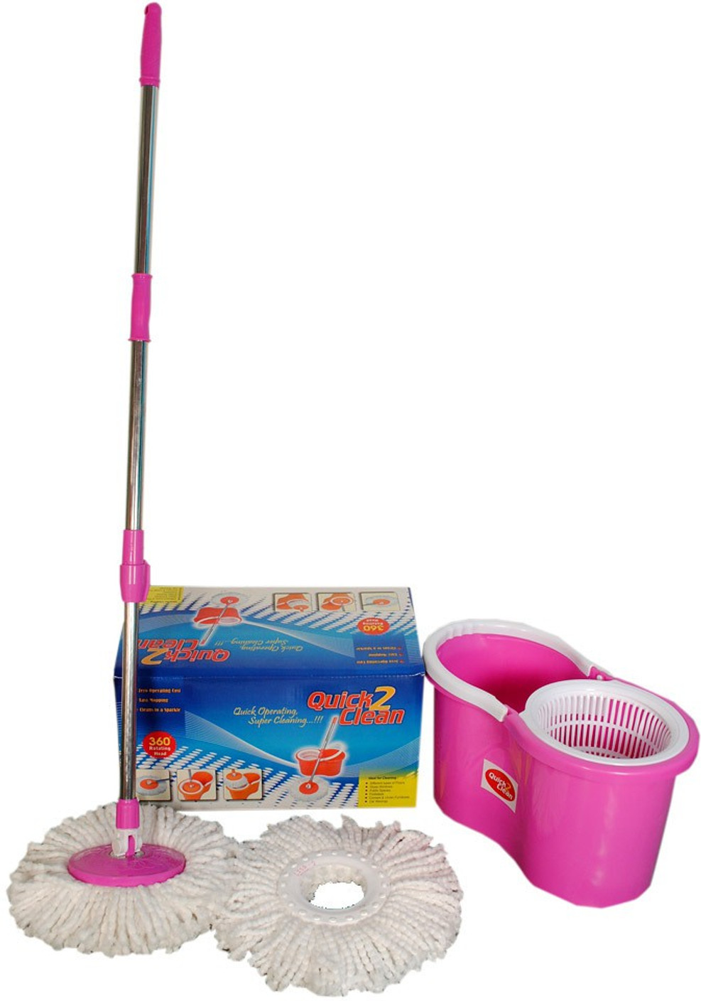 Quick 2 Clean Quick 2 Clean Pink spin Mop with microfibre Mop Set Price