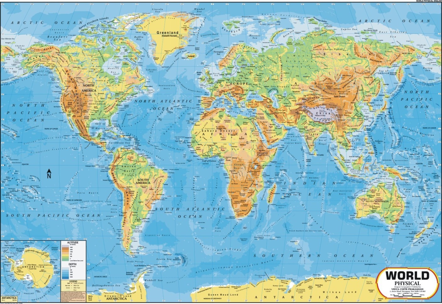World Map Physical Wall Chart Paper Print Maps