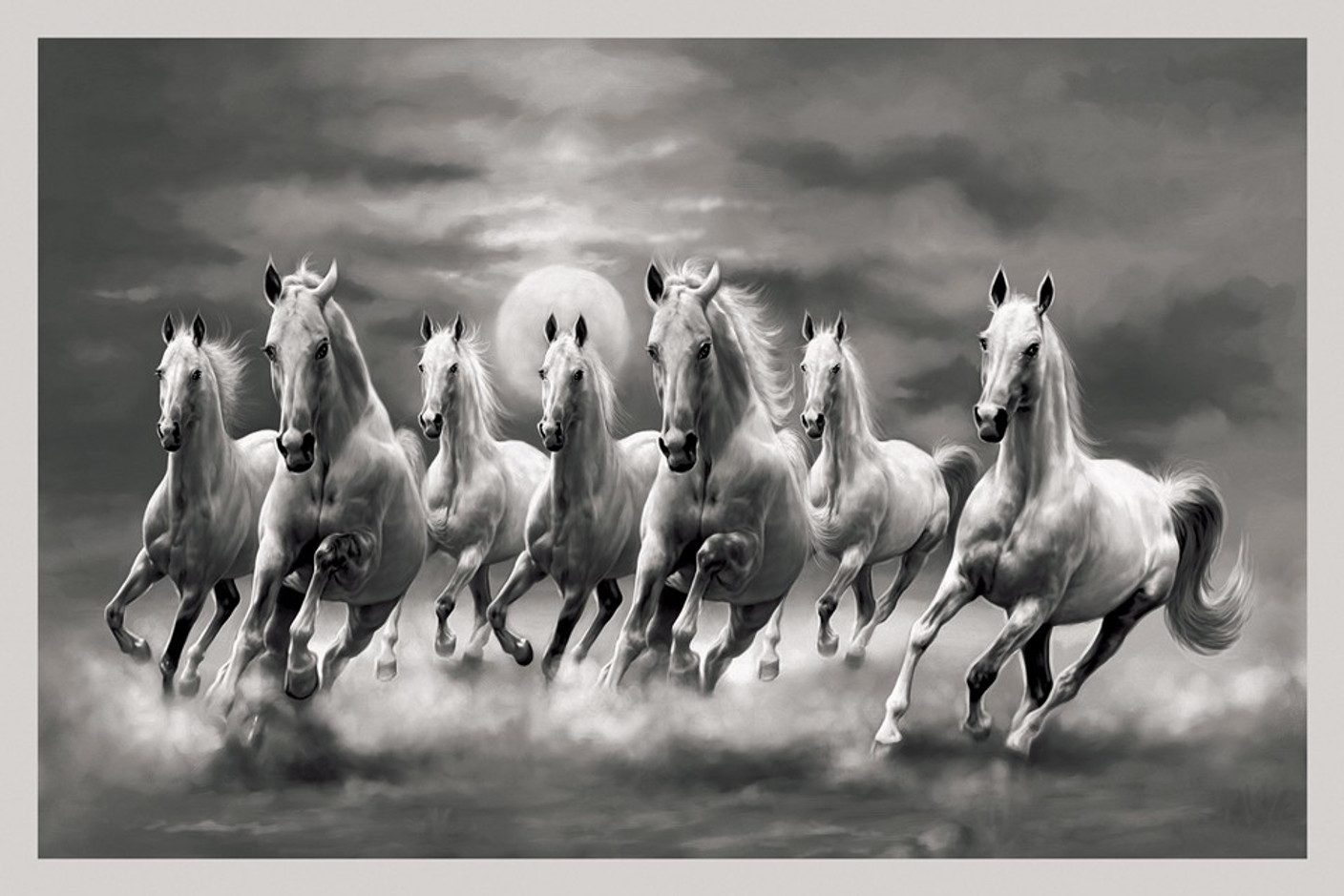 SEVEN AUSPICIOUS HORSES(24X36 INCHES)1044 Fine Art Print ...