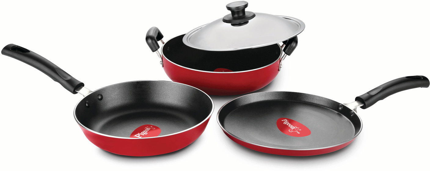 Pigeon Non Stick Rapido 4 Pcs Gift Set Tawa, Pan, Kadhai Set Price in