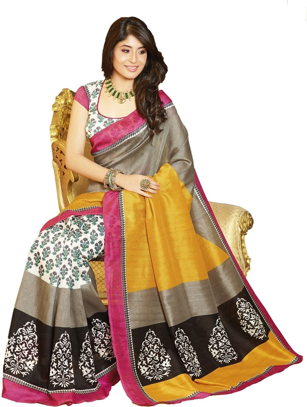 Buy Click Sarees Printed Mysore Art Silk Multicolor Sarees Online