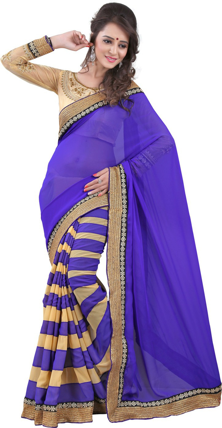 Buy Bunny Sarees Striped Fashion Blue Sarees Online Best Price In India