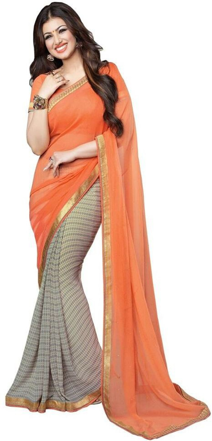 Buy Kamelasaree Floral Print Bollywood Orange, White Sarees Online Best Price In