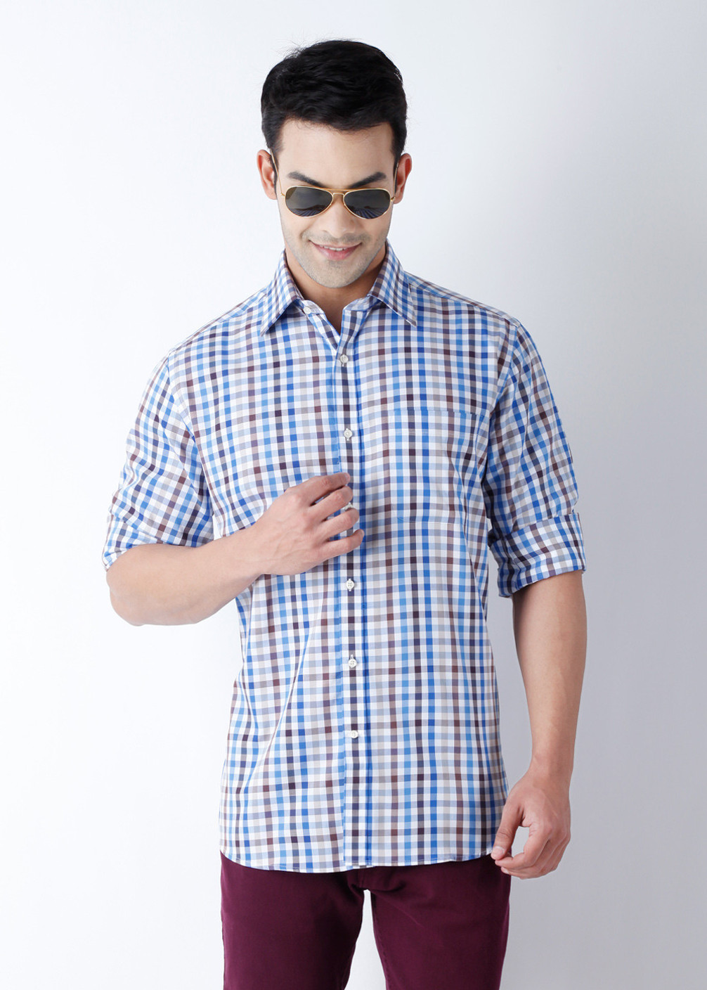 Daniel Hechter Men's Checkered Casual Brown, Blue, White ...