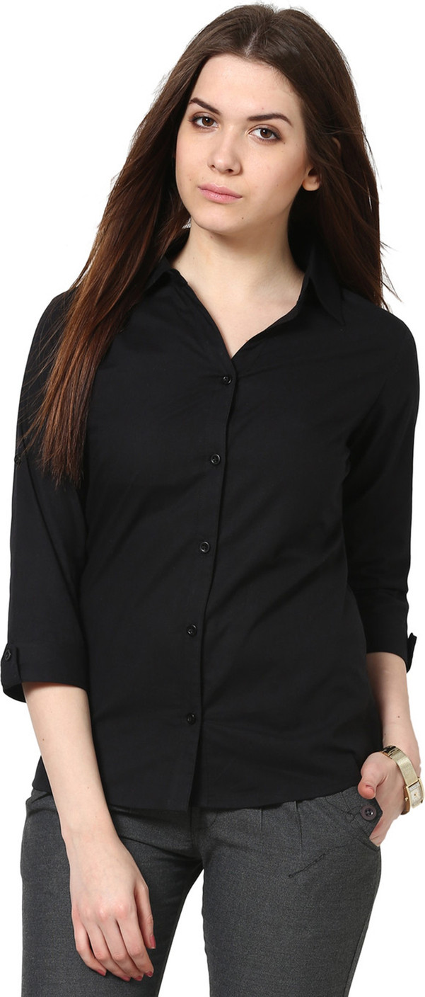 Protext Women's Solid Formal Black Shirt - Buy Black ...