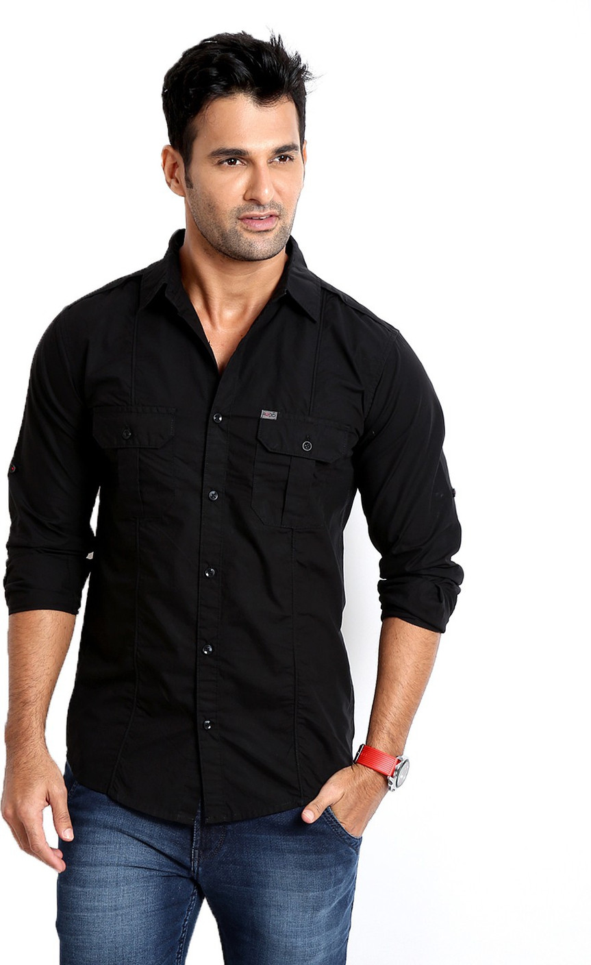 Rodid Men's Solid Casual Denim Black Shirt - Buy Jet Black Rodid Men's