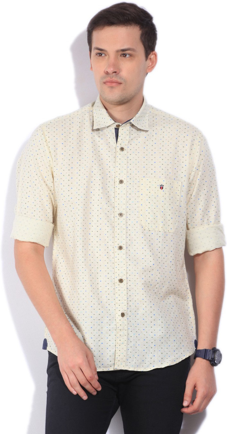 LP Jeans by Louis Philippe Men&#39;s Printed Casual Linen Yellow Shirt - Buy Dark khaki With khaki ...