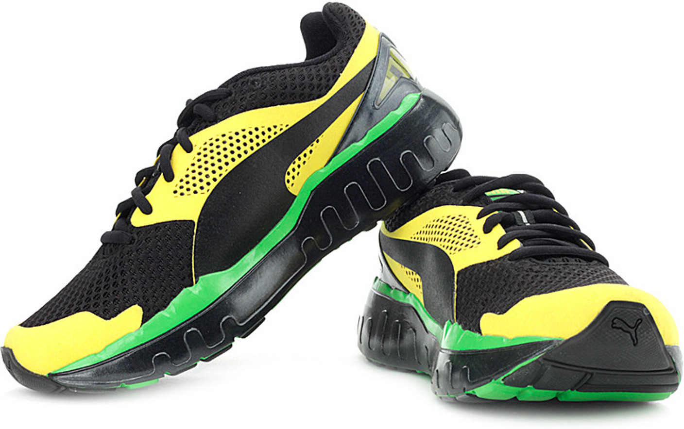 puma green and black shoes