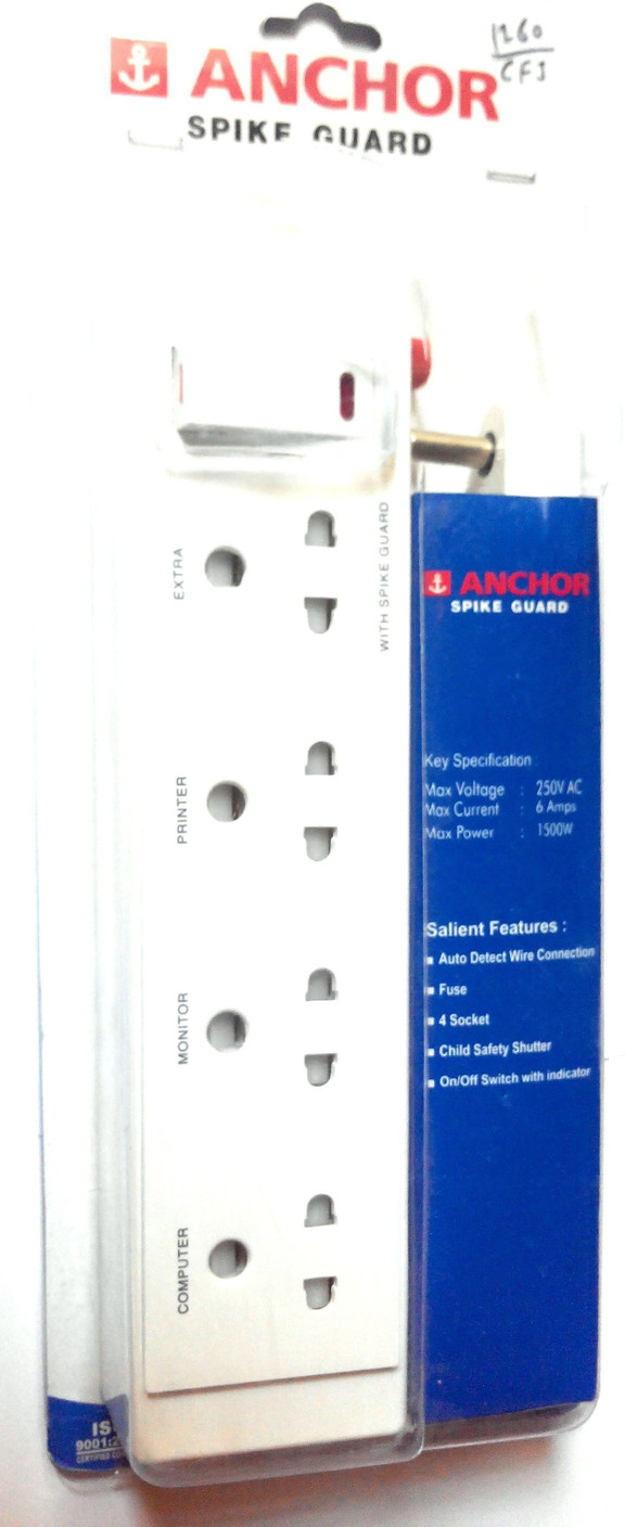 Anchor Spike Guard 4 Socket Surge Protector Price in India Buy Anchor Spike Guard 4 Socket