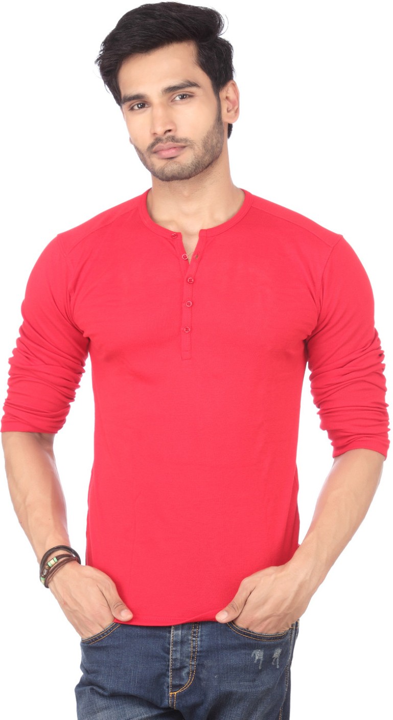DXI Solid Men's Henley Red T-Shirt - Buy Red DXI Solid Men's Henley Red ...
