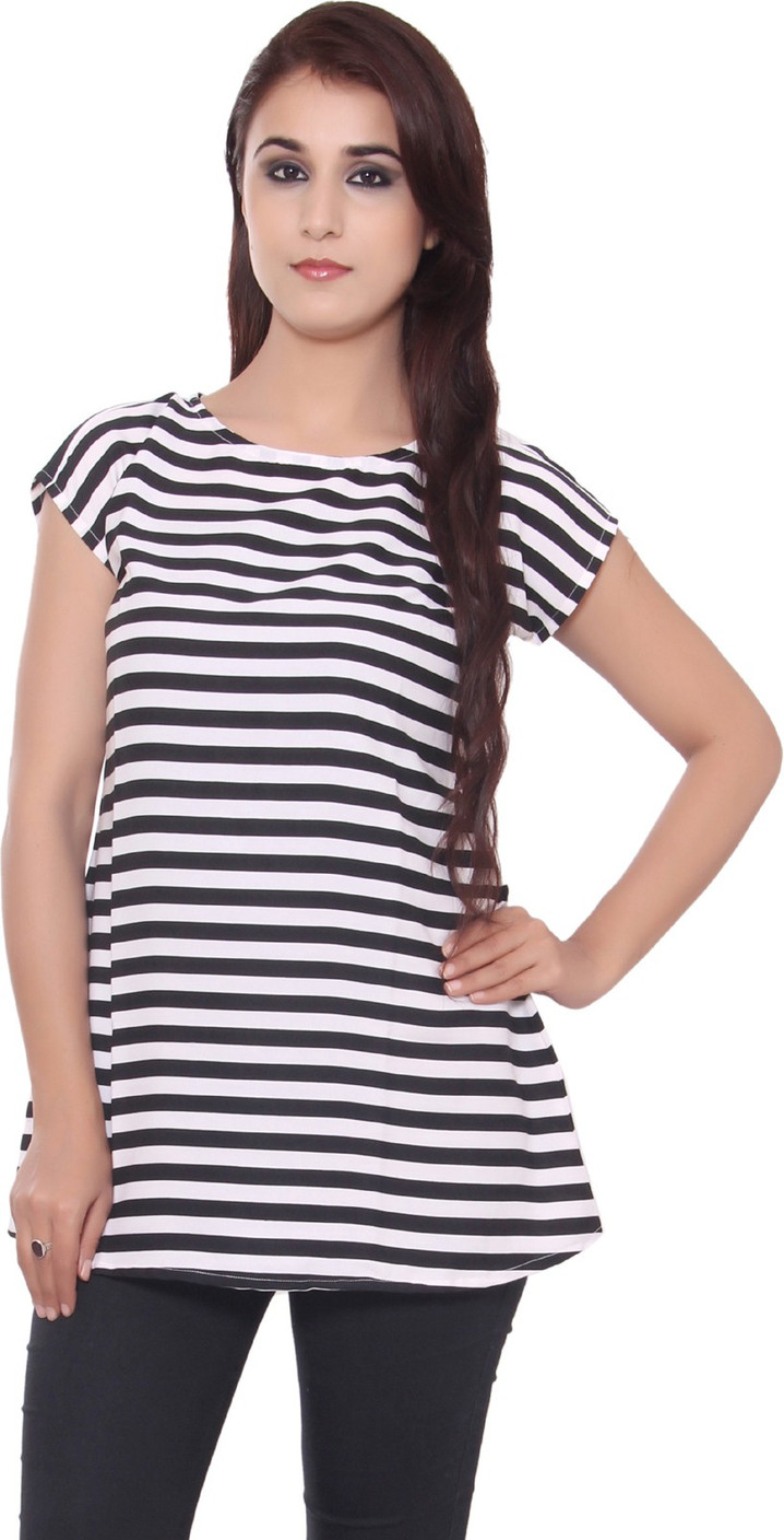 GMI Casual Cap Sleeve Striped Women's Black Top Buy Black & White GMI