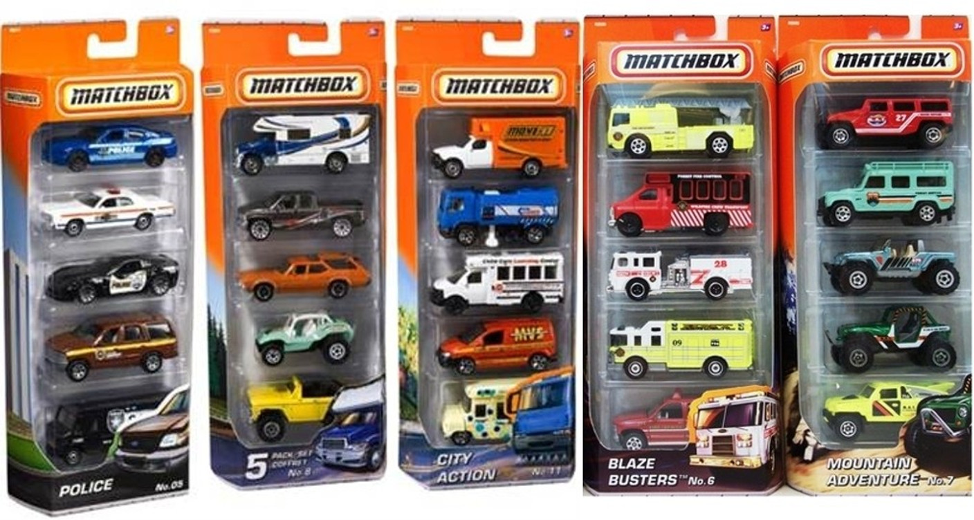 Matchbox 5 Car Pack Assortment, Diecast Model Cars - 1/64 Scale - 5 Car ...