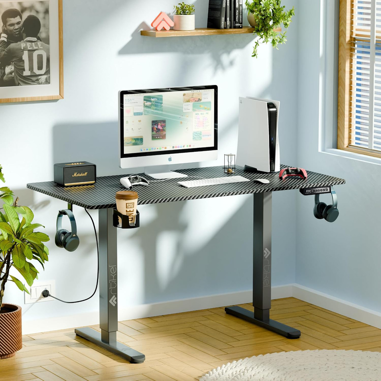 Artikel Eco Electric Height Adjustable Table Sit Stand Desk Home & Office Workspace Engineered Wood Multipurpose Table (Free Standing, Finish Color - Carbon Black, DIY(Do-It-Yourself))
